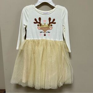 Blueberi Boulevard Sz 4T Ivory & Gold Reindeer Dress NWT Gold Mesh Skirt